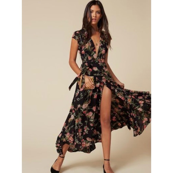 Reformation deep low V-neck floral wrap maxi dress NWT - Picture 1 of 13